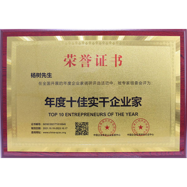 楊樹先生榮獲年度十佳實干企業(yè)家榮譽